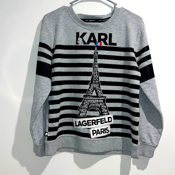 Karl Lagerfeld Tops - Karl Lagerfeld Paris gray black white striped sweatshirt. Size medium.